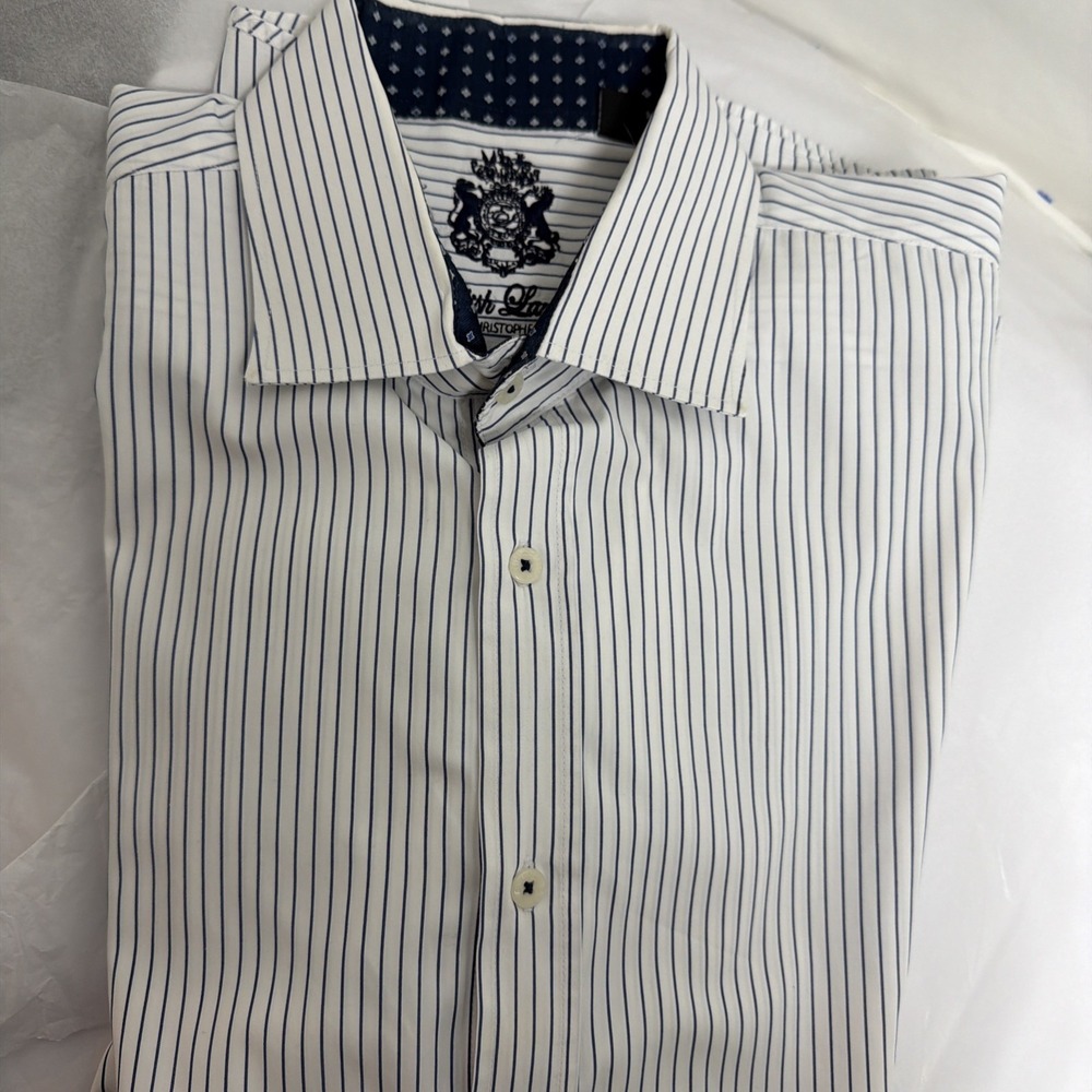 English Laundry Shirt Men XL Blue White Stripe Long Sleeve Collared Button Front